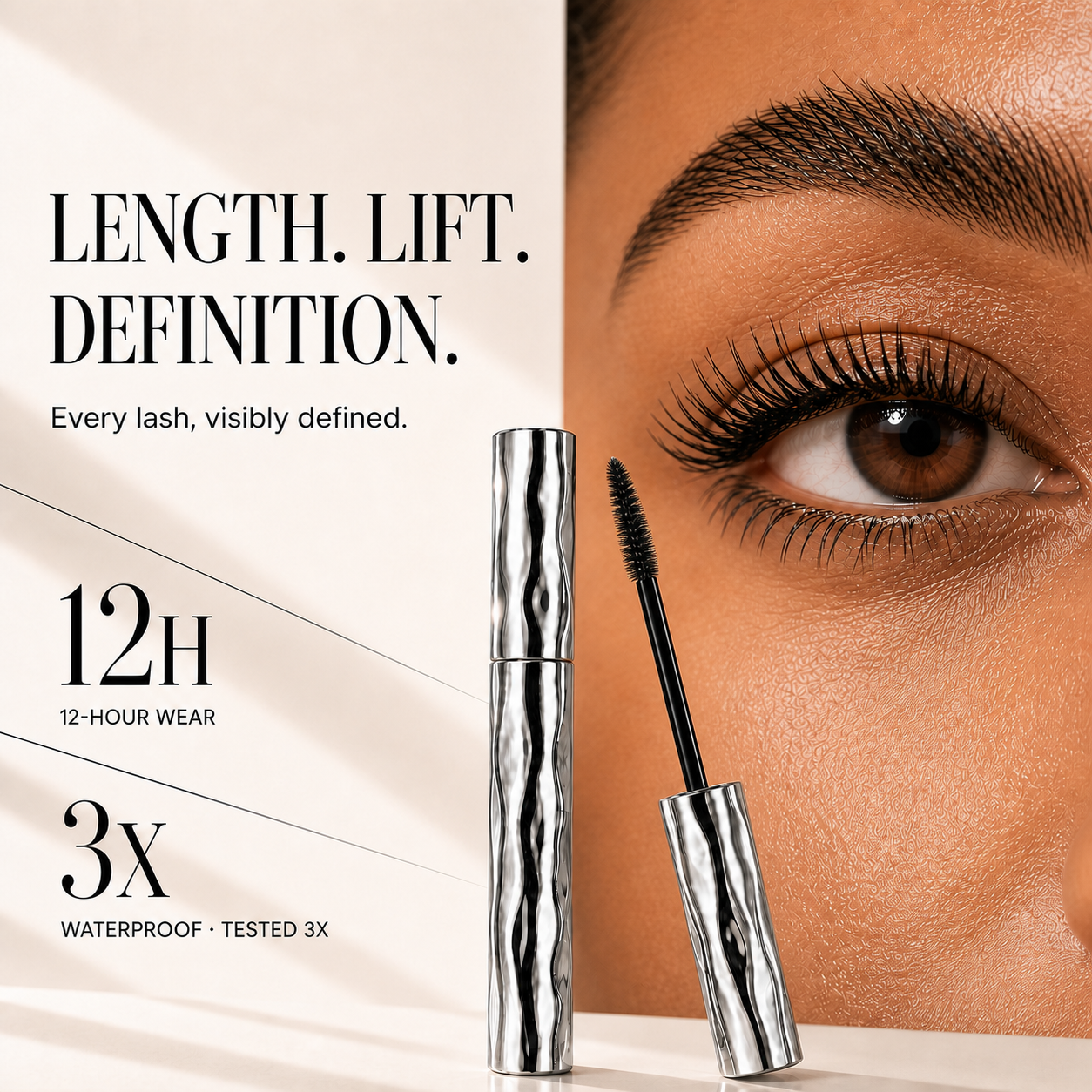 Silver mascara product presentation 2