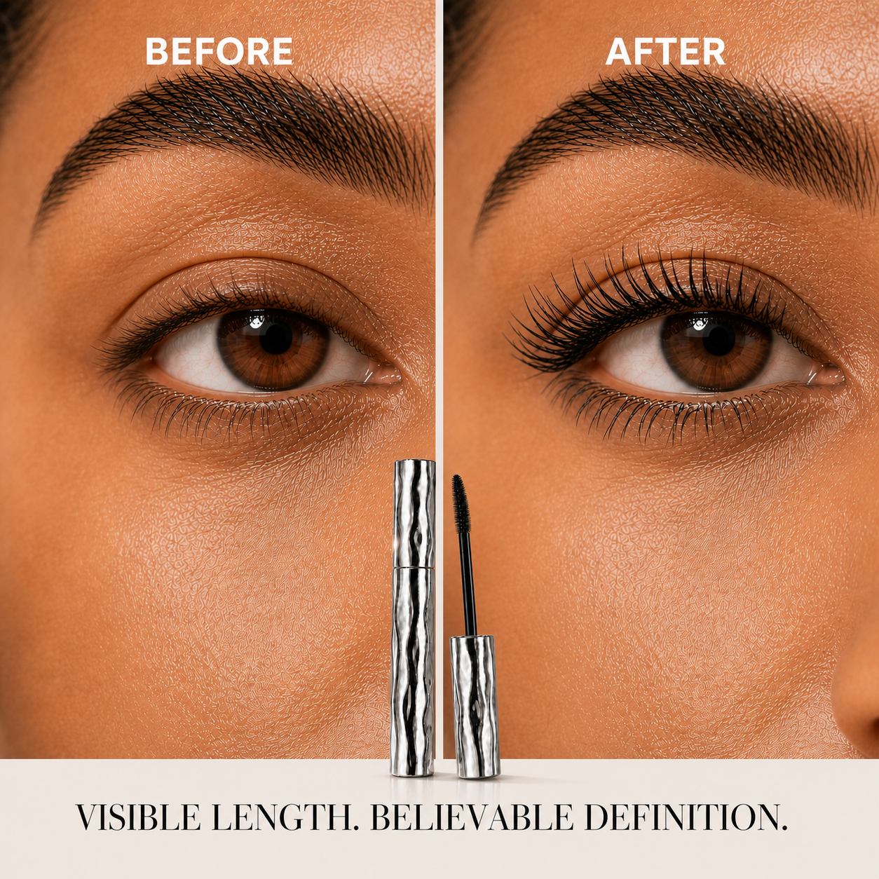 Before and after mascara application